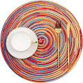 Miniatyrbilde 2 av 8: Runde flettede plassmatter, sett med 8, vaskbare, 15 tommer runde bordmatter, fargerike, vevde plassmatter for spisebord (Regnbue Rainbow Red 8