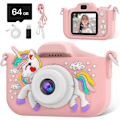 Miniatyrbild 1 av 9: Digitalkamera för barn, med 2,4 tum IPS LCD-skärm, 180° vändbar lins för selfiekamera för barn 3-10 år, julklapp/födelsedagspresent för pojkar och flickor