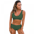 Miniatyrbillede 1 af 4: Kvinde Højtaljet Solid Bikini 2-delt badedragt --- Army Green（Størrelse M）