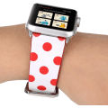 Pikkukuva 5 / 5: Naisten ja tyttöjen söpö pöllökuvioinen nahkainen ranneke Apple Watch -kelloille Series 6/SE/5/4 40mm ja Series 3/2/1 38mm - Valkoinen punaisella, 38/40mm