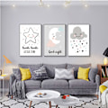 Miniatyrbillede 1 af 6: Wekity Søde Tegneserie Stjerner Måne Sky Cloud Wall Art Lærred Tryk Plakat, Enkelt Mode Akvarel Kunst Dekoration til Hjem Stue Soveværelse Kontor og Børn
