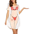 Miniatyrbild 2 av 7: AVEKI Dam Bikini Skjorta Cover Up Kortärmad Söt Bikini Tryckt Cover-Up Lös T-Shirt Klänning Roligt Att Bära, Röd, L