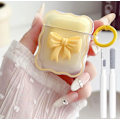 Miniatyrbilde 1 av 7: Søtt AirPods 2/1 Generasjon Gjennomsiktig Deksel, Jentete 3D Sløyfe Design Myk TPU Beskyttende Støtsikker Kawaii Apple iPod 2nd/1st Generasjon Cover Bow Yellow+Cleaner Kit
