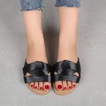 Miniatyrbilde 3 av 4: Kvinners sommer flate slides sandaler casual stropp kryss slip på sliders strand flate sandaler -------  Svart  （Størrelse 36）
