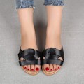 Miniatyrbillede 3 af 4: Dames Sommer Flade Slides Sandaler Casual Rem Strop Kryds Slip On Sliders Strand Flade Sandaler -------  Sort  （Størrelse 40）