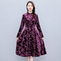 Miniatyrbillede 3 af 3: Efterår og vinter langærmet Cheongsam kjole High-end temperament elegant kjole til kvinder (lilla L)