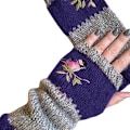 Miniatyrbild 1 av 5: Varm stickade vantar för kvinnor, höst vinter, fågelbroderade stickade fingervantar, färgblock, stretchiga, 01