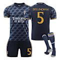 Miniatyrbillede 1 af 6: 23 24Real Madrid udebanetrøje Bellingham nr. 5, Børne-, voksenfodboldtræningstøj, top + bukser + sokker S No.5
