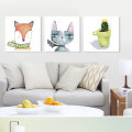 Miniatyrbillede 1 af 7: Wekity Ræv og Kat Vægkunst Lærredstrykplakat, Enkelt Sødt Akvarel Kunsttegning Dekor til Hjem Stue Soveværelse Kontor og Børneværelse (Se