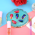 Miniatyrbillede 7 af 9: Harpiks Sten Neglekunst Palet Maleri Tegning Farve Skål Manicure Display Board Negle DIY Grøn