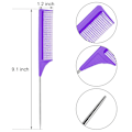 Miniatyrbilde 2 av 6: 3 Pakk Rottehale Kam Stål Pinne Rottehale Karbonfiber Varmebestandig Tett Kam med Rustfritt Stål Pinnehale (Lilla) Purple 3 Count (Pack of 1)
