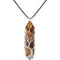 Pikkukuva 1 / 7: Parantava Kristallikaulakoru Elämänpuu Langalla Kääritty Luonnonkivinen Kärjellinen Ripus Kaulakoru Kuusikulmainen Reiki Henkisen Kvartsi Jalokivi Je Leather Chain5