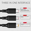 Pikkukuva 2 / 5: Universaali 3-in-1 Nylon-punottu USB-latauskaapeli, 4 jalkaa/1,2 m, 3A (IP + Type-C + Micro-USB) - Musta
