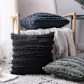 Miniatyrbild 7 av 7: Set med 2 dekorativa Boho kuddfodral linne randigt jacquardmönster kuddfodral för soffa Soffa Vardagsrum Sovrum 18x18 tum Marinblå