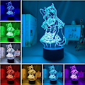 Miniatyrbillede 5 af 7: 3D Illusion Lampe Anime LED Natlampe Nekopara Maple Natlamper til Stue Soveværelse Dekoration USB Skrivebordslampe 7/16 Farve med Fjernbetjening Katt Lady Paradise-B