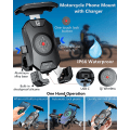 Miniatyrbild 2 av 6: Motorcykeltelefonhållare med trådlös laddare och USB C, IP66 vattentät motorcykeltelefonhållare för 4'' - 7'' mobiltelefon, enhandsmanövrering