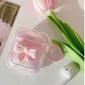 Miniatyrbilde 2 av 7: Søtt AirPods 2/1 Generasjon Gjennomsiktig Deksel, Jentete 3D Sløyfe Design Myk TPU Beskyttende Støtsikker Kawaii Apple iPod 2nd/1st Generasjon Cover Bow pink+Cleaner Kit