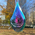 Miniatyrbillede 3 af 5: Vindmølle Udendørs Metal 3D Vindmølle Hængende Havehave Dekoration Gaver Rustfrit Stål Vanddråbeformet Vindmøller med 360° Rot Water Drop