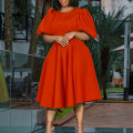 Miniatyrbillede 4 af 8: Kvinder Damer Sommer Puffy Kjole Ensfarvet Firkant Hals Boble Ærme One-Piece Kort Kjole(Orange M)