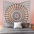 Pikkukuva 2 / 3: Wekity Hippie Bohemian Psykedeelinen Kulta-Sininen Peacock Mandala Seinävaate Vuodevaate Tapetti (Oranssinruskea, Koko: 59.1\" x 78.7\")