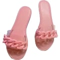 Miniatyrbillede 1 af 5: Damesandaler Strand Åben Tå Flade Tøfler Gennemsigtig  Moderigtigt Farverig Kæde Klar Slide Flip Flops Slip on Udendørs Strand ----- Pink （Størrelse 37）
