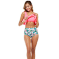 Miniatyrbild 4 av 6: Baddräkter för kvinnor Tvådelad badkläder Dubbel volangbaddräkt Topp med hög midja Botten Badkläder Bikini, Rosa, S
