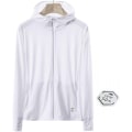Miniatyrbillede 1 af 8: UPF 50+ UV-beskyttende solbeskyttelse til kvinder, lynlås-hættetrøje, langærmet fiske-, løbe- og vandreturejakke, udendørs performance-shirt, hvid, 4XL