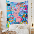 Miniatyrbillede 2 af 7: Wekity Anime Gobelin Æstetisk Kunst Hjem Baggrund Stof Dekoration Gave Boho Gobelin til Stue Soveværelse Dekoration (614-19, 51 X 59 tommer )