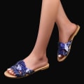 Miniatyrbilde 4 av 4: Kvinners sommer flate slides sandaler casual stropp kryss slip på sliders strand flate sandaler for kvinner ---- Blå（Størrelse 35）