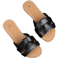 Miniatyrbilde 2 av 4: Kvinners sommer flate slides sandaler casual stropp kryss slip på sliders strand flate sandaler -------  Svart  （Størrelse 36）