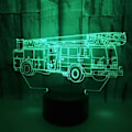 Miniatyrbillede 2 af 5: Brandbil 3D Natlampe, Natlampe Skrivebordslampe 3D Optisk Illusion Lampe til Børn og Elskere 16 Farver Skiftende Akryl LED Natlampe