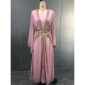 Miniatyrbillede 6 af 8: Syet kjole kvinder kjole islamisk arabisk Kaftan blonder muslimsk casual lange ærmer kjoler til kvinder (lys rosa grå S)