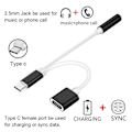 Pikkukuva 4 / 5: Musta USB-C-3,5 mm:n äänikaapeli, USB-C-puhelimen lataussovitin
