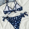 Miniatyrbillede 3 af 6: Sexet High Cut String Floral Bikini Sæt Søde Bøjlebadedragter til Kvinder Push Up 2-delt Badedragter，L
