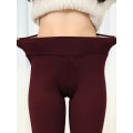 Miniatyrbild 2 av 4: Heltäckande Sherpa-fodrade leggings i plysch, avslappnade stretchiga leggings i lång längd med hög midja, damkläder red S
