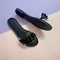 Miniatyrbilde 3 av 5: Kvinnersandaler Strand Åpen Tå Flate Tøfler Transparent  Mote Fargerik Kjede Klar Slide Flip Flops Slip on Utendørs Strand ----- Svart （Størrelse 40）