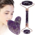 Miniatyrbilde 10 av 11: Bærbar ansiktsmassasjerull, ansiktsmassasjerull, hjerteformet Gua Sha-tavlesett (ametystrull, hjerteformet Gua Sha-tavle)