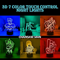 Miniatyrbillede 8 af 8: Chainsaw Man Akryl 3D Natlampe, Illusion Anime Lampe Soveværelse Dekoration 7 Farve Touch Control 16 Farve Skift Natlys Børnegaver Julegaver Motorsågsmannen
