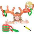 Miniatyrbild 1 av 4: 2 Set Uppblåsbara Renhorn Spel, (2 Uppblåsbara Horn, 8 Ringar Ren Kastring) Uppblåsbara Renhorn Hatt med Ringar, Familj Jul