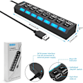 Miniatyrbild 5 av 5: Multi USB Hub Splitter, 7-Port USB 2.0 Hub för bärbar dator, USB Port Expander med On/Off individuell switch kompatibel för alla USB enheter, 4-pack