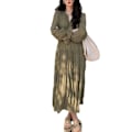 Miniatyrbillede 1 af 3: Womens V-hals Langærmet A-Linje Ruffle Lagdelt Casual Lang Maxi Kjole (Grøn XS)