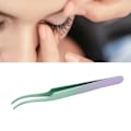 Miniatyrbillede 11 af 11: Lash Tweezers i rustfrit stål med stramt greb, buet, til eyelash extensions, grøn-lilla gradient