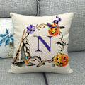 Miniatyrbild 2 av 4: Kasta kuddfodral engelskt alfabet Halloween  tryck linnekuddfodral för sovrum vardagsrum soffa stolskuddfodral  gåva（bokstav  N）