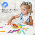Miniatyrbillede 1 af 5: Bimi Boo Træ Stabling Bogstaver og Tal Byggeaktivitetssæt til Småbørn, Plade med Hulmønster til Formsortering til Indlæring af ABC, Tal