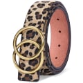 Miniatyrbillede 3 af 5: Dame Leopard Print Bælte Fashion Dobbelt O-Ring Blødt Syntetisk Læder Bælte Til Jeans Kjole Bælte (Længde 105cm)