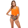 Miniatyrbild 3 av 7: Baddräkter för kvinnor Tvådelad badkläder Dubbel volangbaddräkt Topp med hög midja Botten Badkläder Bikini, Orange, 3XL