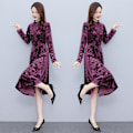 Miniatyrbilde 3 av 3: Høst og vinter langærmet Cheongsam kjole High-end temperament elegant kjole kvinners kjoler (lilla 3XL)