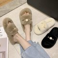 Miniatyrbild 2 av 5: Dam Fluffy Plush Furry Tofflor Öppen Tå Fleece Slip on Tofflor Non Slip Husskor Slides Inomhus Utomhus（Blomma Khaki）
