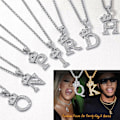 Miniatyrbilde 6 av 6: Krone Initial A-Z Halskjede, Iced Out Bokstavanheng med 22-24 Tommers Kjede, Menn Kvinner Bling Hip Hop Alfabet Navn Smykker Gave Stor I D Silver