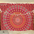 Pikkukuva 1 / 2: Wekity Hippie Bohemian Psykedeelinen Kulta-Sininen Peacock Mandala Seinävaate Vuodevaate Tapetti (Kultapunainen, Koko: 70.9\" x 90.6\")